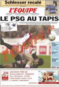 L’Équipe, 08/01/2001, « Le PSG au tapis » — L'ASNL crée la surprise en éliminant le Paris SG en 16e de finale de la Coupe de la Ligue (en couverture : Frédéric Fouret).